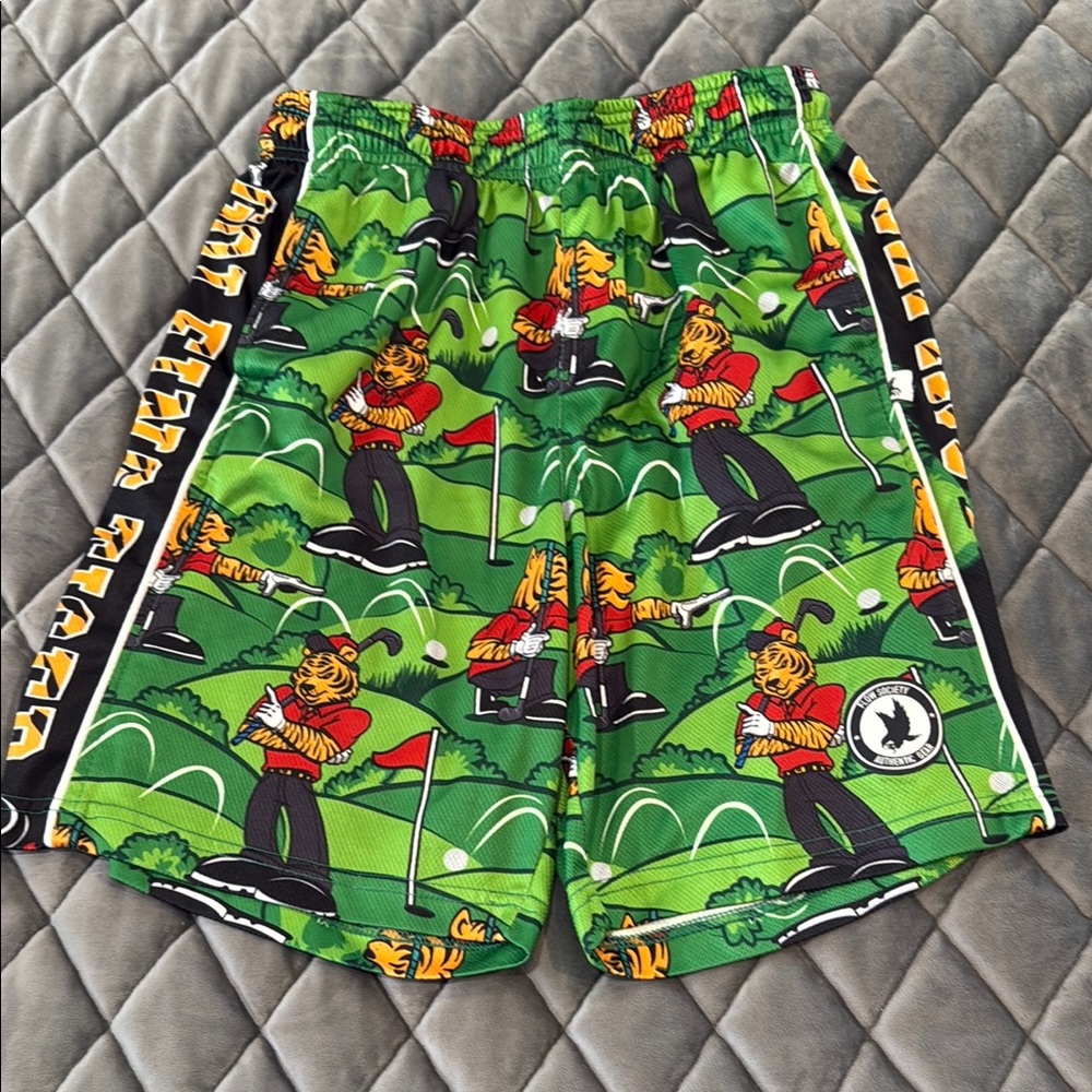 Boys SZ L FLOW SOCIETY Green Tiger Golf Print Shorts